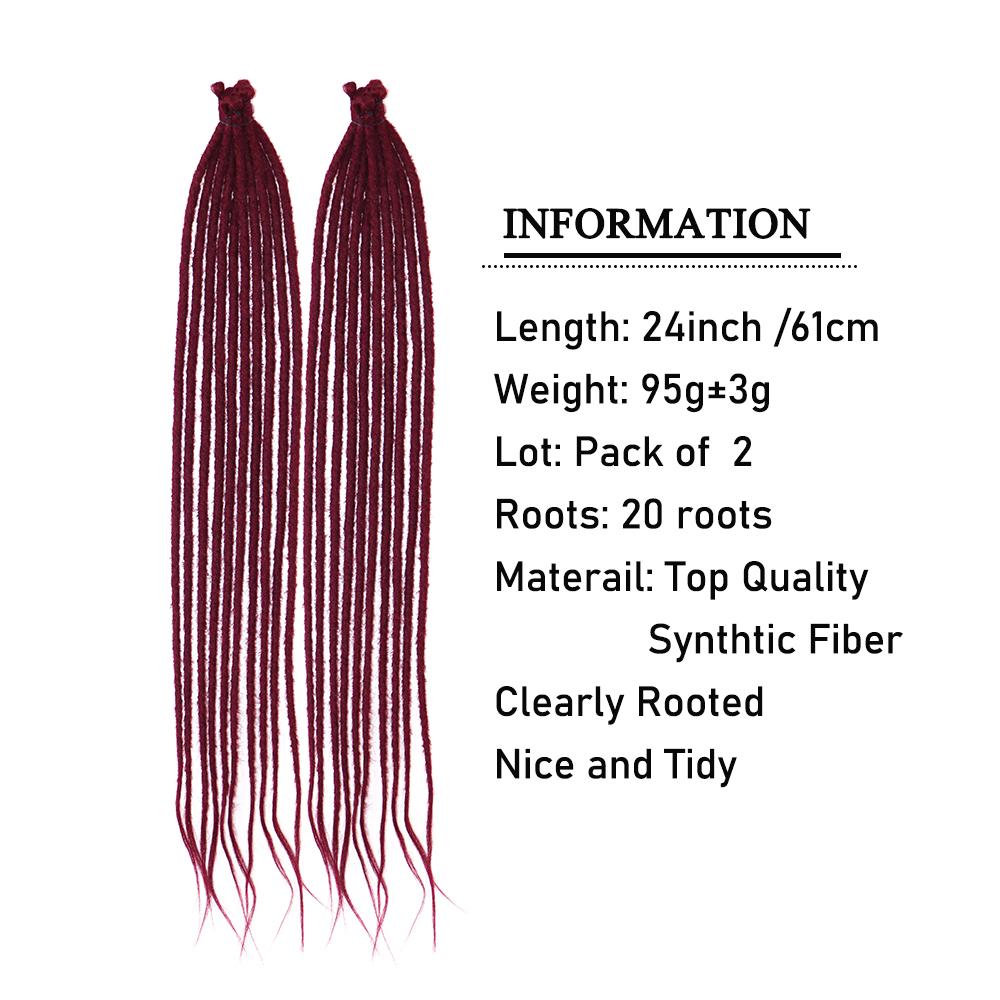 24 Inch DreadLock Extensions Handmade Thin And Soft Reggae Hip-Hop Style Synthetic DreadLock Extensions Crochet Hair for Women