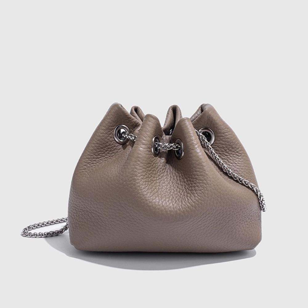 Women'S Leather Link Tassel Cloud Bag Drawstring Trend Design Shoulder Messenger Bag