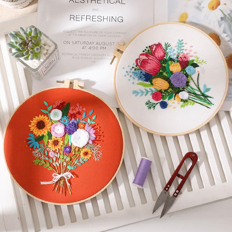 New Diy Handmade Embroidery Material Bag Flower Bouquet Hand Bouquet European Love Lover