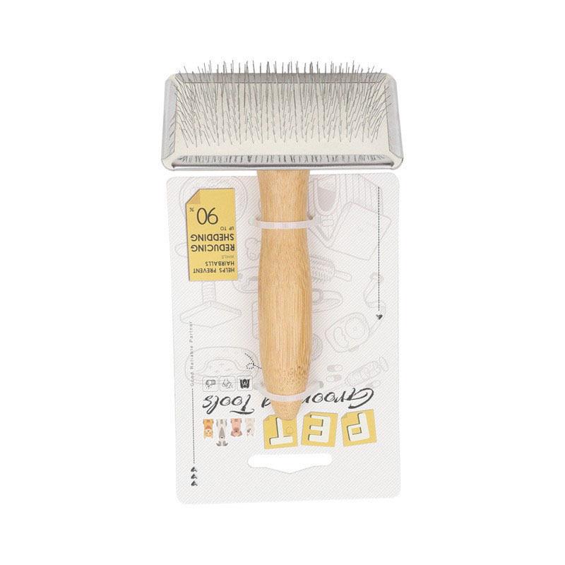 Bamboo Dog & Cat Shedding Comb: Needle Design with Air Cushion for Fluffy Hair Grooming
