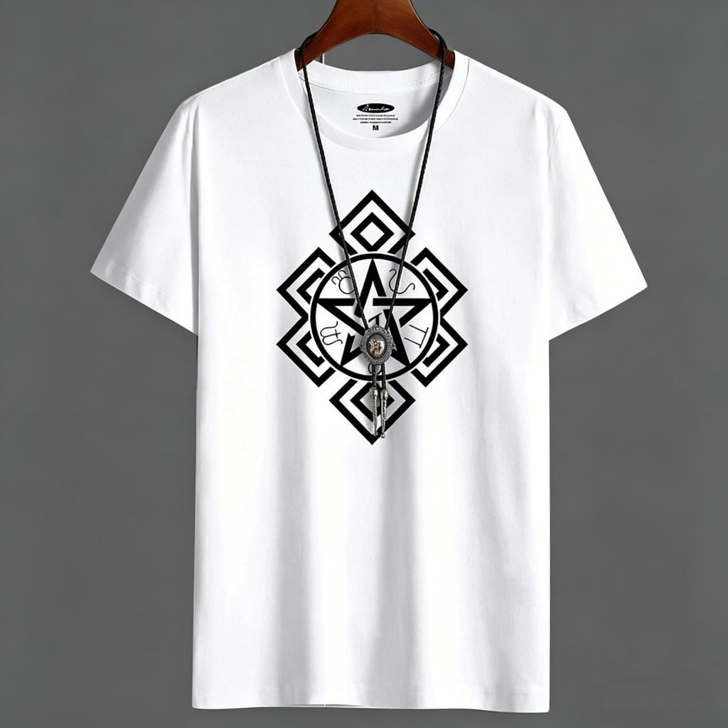 Men's Geometric Print T-Shirt 100% Cotton Big Size Crew Neck Short Sleeve Casual Tee