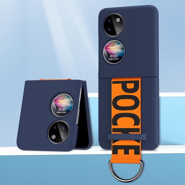 

Сплошные цветные жесткие чехлы для ПК для Coque Huawei P50, карманные чехлы с браслетом, защита от царапин, защита от отпечатков пальцев, противоударный, защита от падений huawei P50 pocket синий