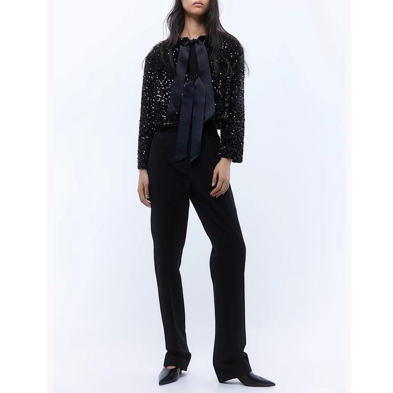 Fall and Winter New Women's Clothing Fashion Style Round Neck Long Sleeve Bowknot Lace Accessories Sequin Outwear 1258249