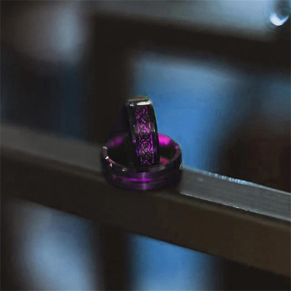Fashion Men Titanium Stainless Steel Celtic Dragon Rings Inlay Purple Carbon Fiber Rings For Men Wedding Jewelry Drop Shipping