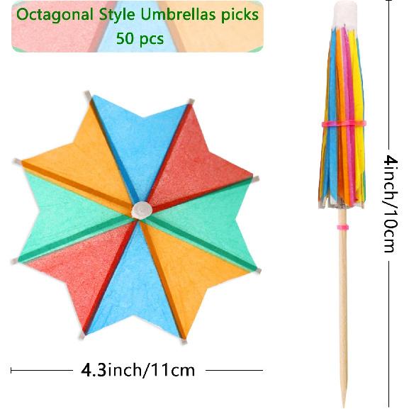 BLUE TOP Cocktail Umbrella Parasol Picks 4 Inch Pack 50pcs,Drink Umbrella Toothpicks for Drink&Food, Decorative toothpicks for Children's Day