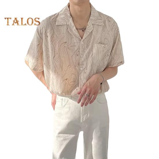 

Мужская рубашка с коротким рукавом с принтом, застегивающаяся на пуговицы, с карманом, летняя повседневная пляжная рубашка для отпуска и путешествий S абрикосовый