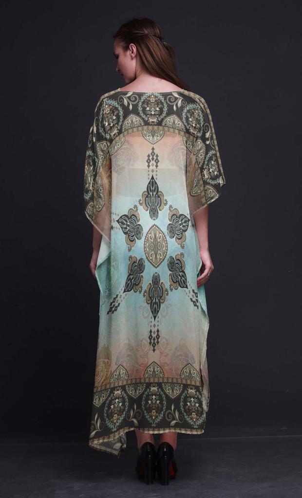 Phagun Floral Damask Ladies Plus Size Kaftan Summer Wear Beach Coverup Kimono