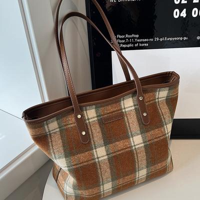 Velkokapacitní kostkovaná dámská taška, retro korejská tote, módní taška s velkou kapacitou, podzimní a zimní novinka