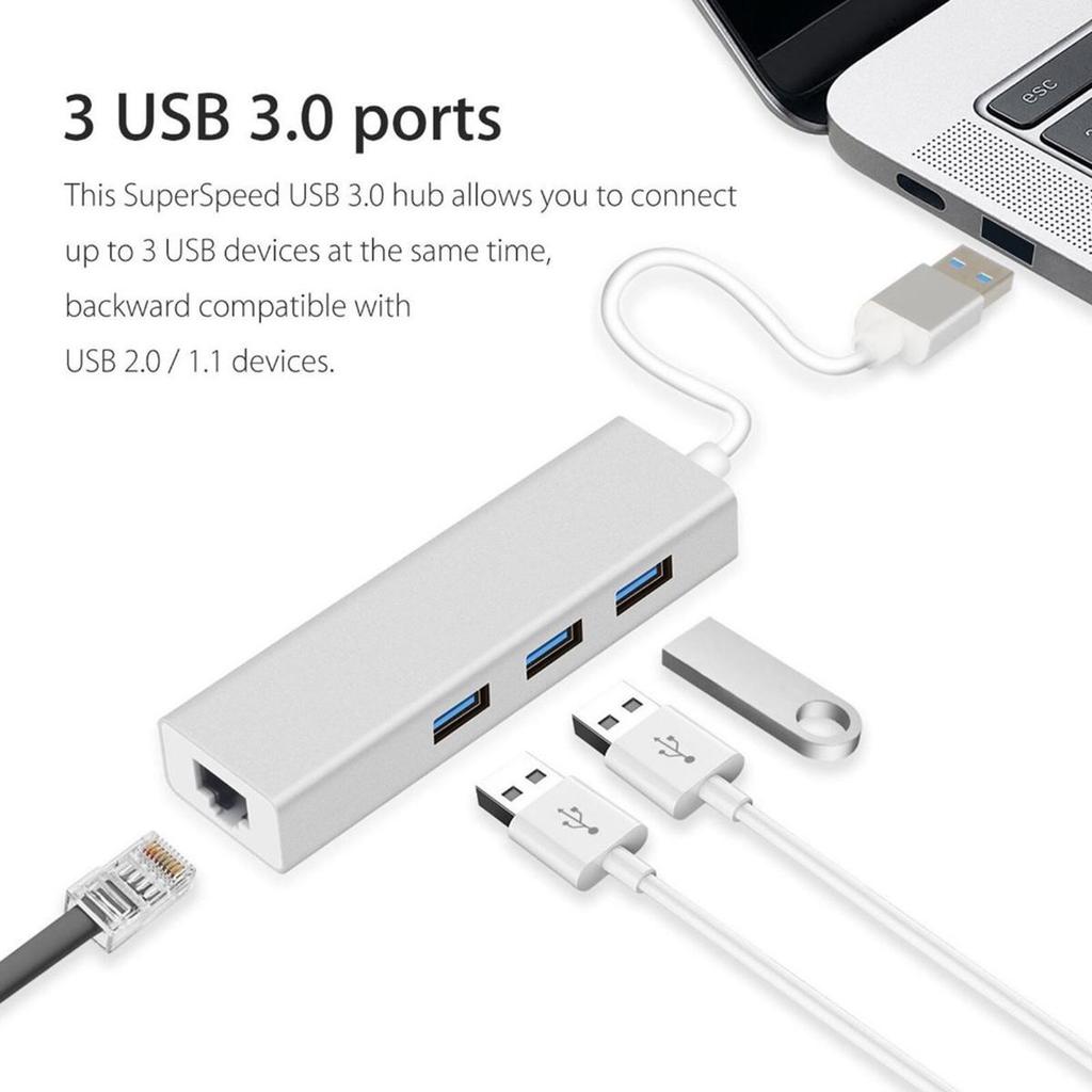 Aluminum USB 3.0 RJ45 Gigabit Adapter & 3-Port Hub