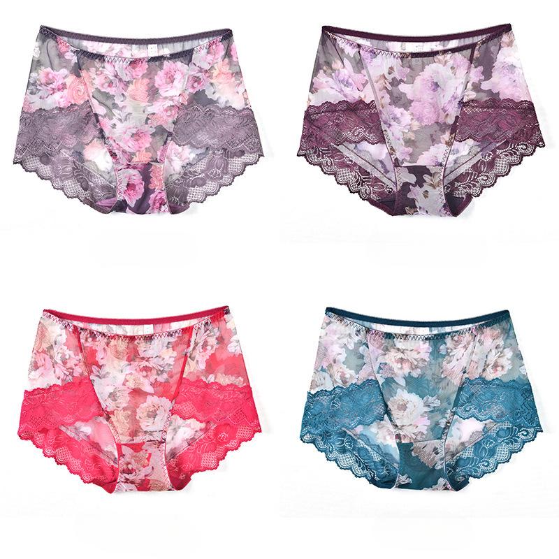 

Нижнее белье с принтом из кружева, женское, со средней талией, бесшовное, с сеткой, большого размера, антибактериальное, сексуальное, дышащее, треугольное, осень-зима 3XL светло-фиолетовый