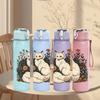 1PC Floral Fox Portrait Art 750ml Color Plastic Sports Water Bottle Leakproof Flip Straw Lid Suitable for Sports Office Home Use
