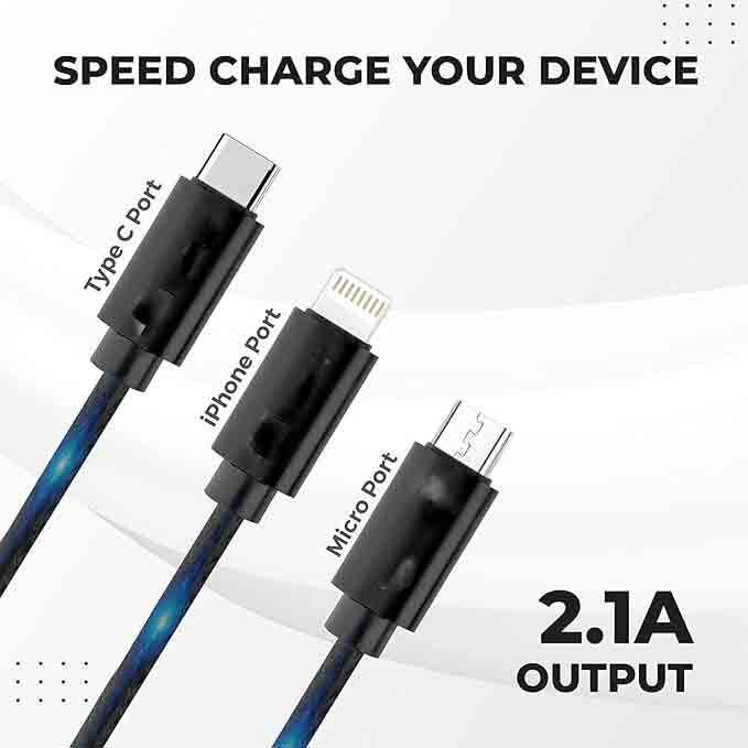 Unbreakable 3 in 1 USB Fast Charging Cable with Type C Lightning, Micro USB Port B094JNXNPV