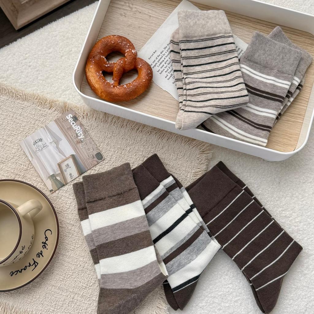 Coffee Striped Socks, Children'S Atmosphere, Wearing Cotton Socks, Versatile Socks, Trendy With Birkenstocks