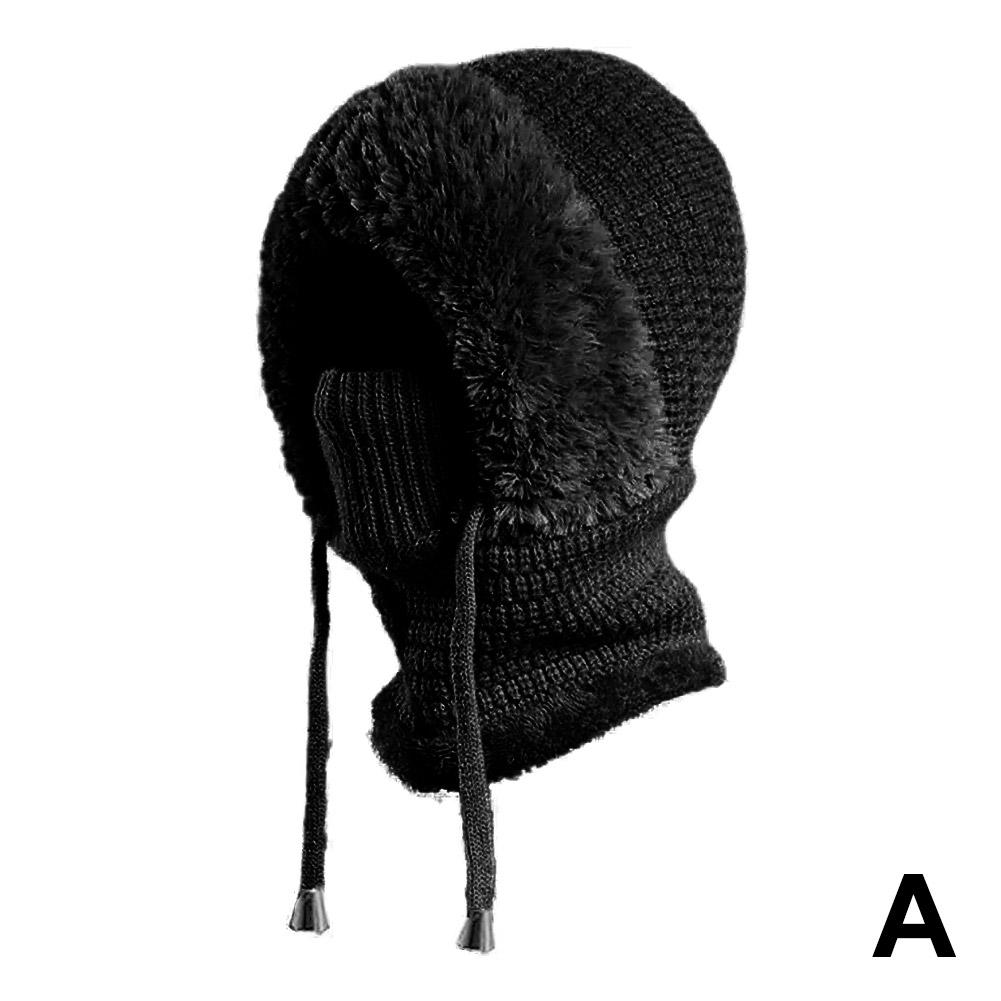 Winter Knitted Hat Ear Protection Balaclava Hat Fluffy Mask Neck Integrated Hooded Cap Outdoor Thickened Lady Hooded Cap NEW