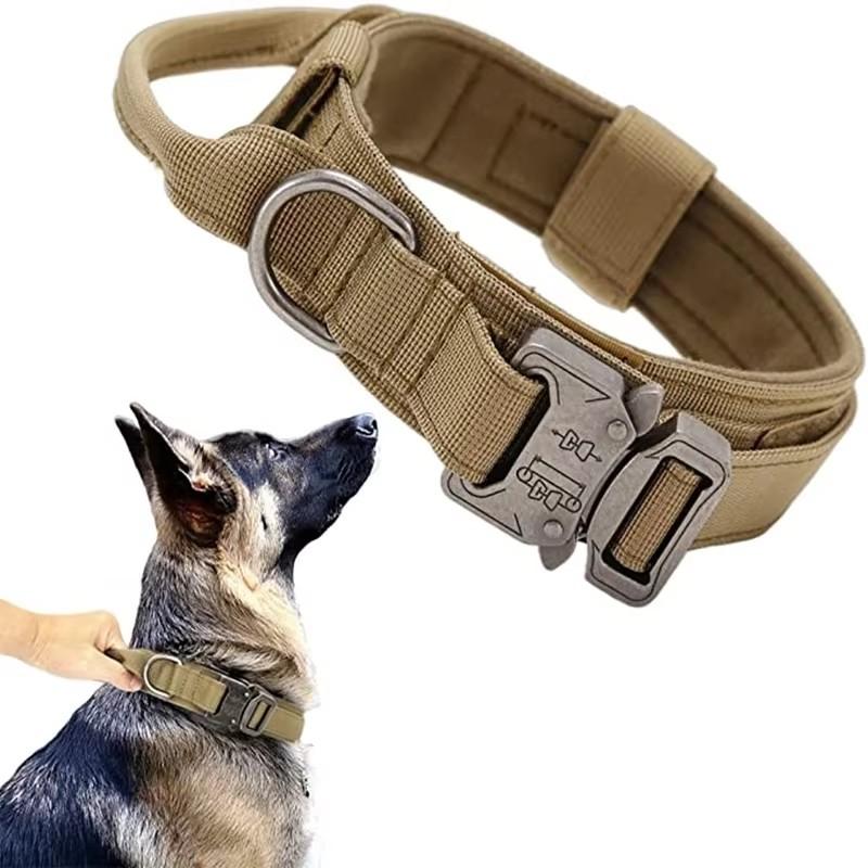 Pet Dog Collar Leash Set Nylon Material Durable Dog Collar Reflective Leash Pet Tactical Training Dog Collar Large Dog Leash Set (Khaki,XL (50-60CM)) хаки