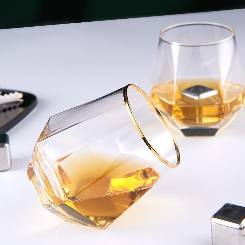 2 Stück/1 Stück Sechseckiges Glas Geschenk für Freund 320ml Buntes Transparentes Trinkgeschirr Whiskey Weingläser Haushalt Saftbecher Wassergläser