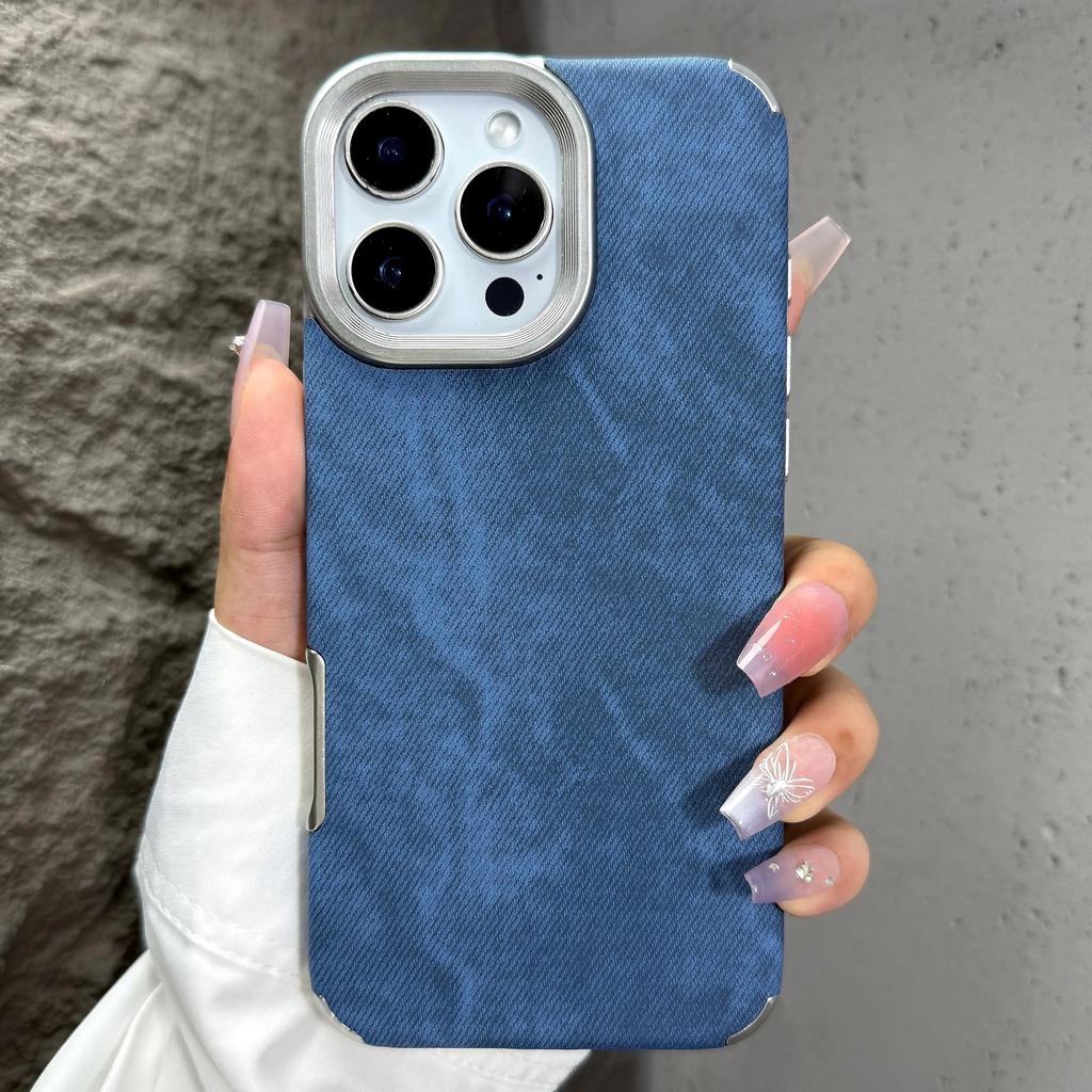 Washed Color Vintage Cowboy Fabric Phone Case iPhone 16 15 14 13 12 11 Pro Max Plus Shockproof Soft Bumper Armor Cover
