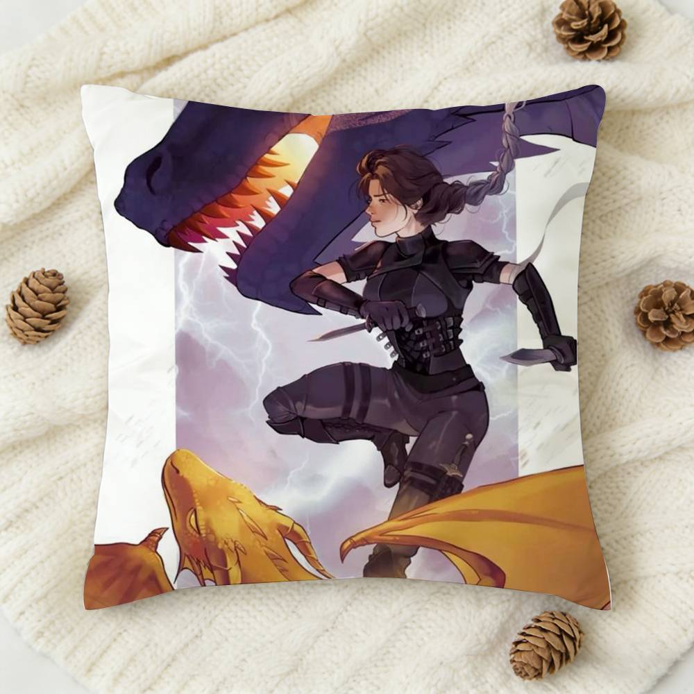 F-Fourth Wing Xaden Violet Double-Sided Printed Square Decorative Cushion Cover For Sofa Living Room Home Decor