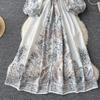 Summer Women Vintage Lond Dress Fashion Print A Line Ruffled Elegant Floral Party Dress Ladies Long Sleeve Long Woman Dresses