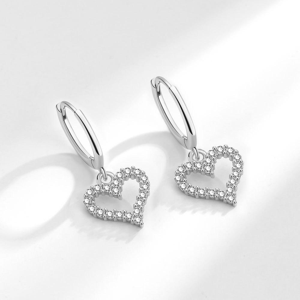 2025 Best Selling Exquisite, Fashionable, Simple and Trendy High-quality Zircon Cute Sweet Heart Shape Gold Pendant Earrings ED648 platinum серебряный