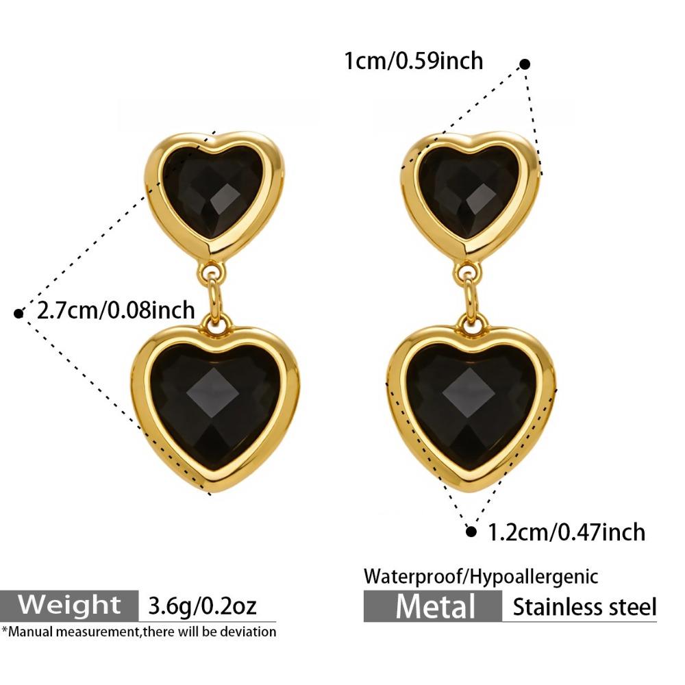 Vintage Heart Glass Necklace Stainless Steel Earrings Hand Chain Heart-shaped Jewelry Set  Gift