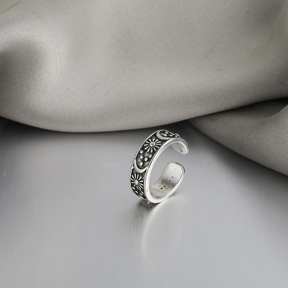 Vintage Sun Moon Stars Ring For Women Men Silver Color Punk Gothic Ring Unisex Accessories Handmade Designer Jewelry Lover Gift