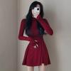 Korean Chic Pleated Waist Slimming Dress: Stylish Half-High Neck, Long-Sleeved Short Skirt for Spring and Autumn