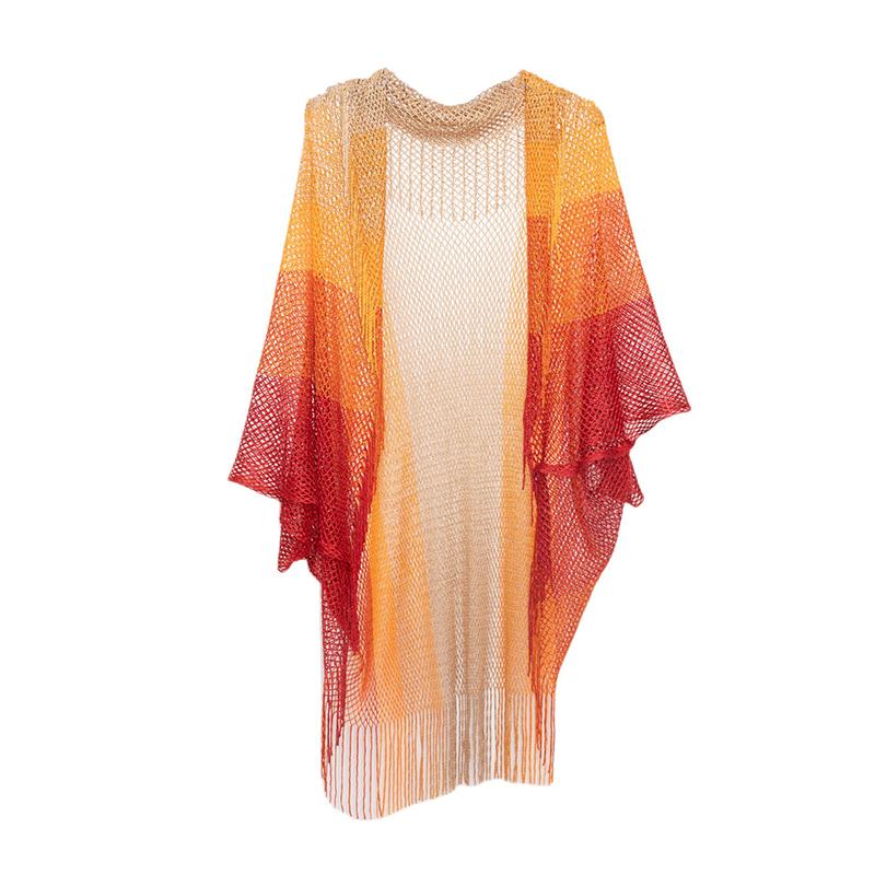 Nuova Moda Scialle Poncho lavorato a maglia traforato estivo elegante da donna con nappe, Sciarpa Pashmina Wrap Shawl per donna