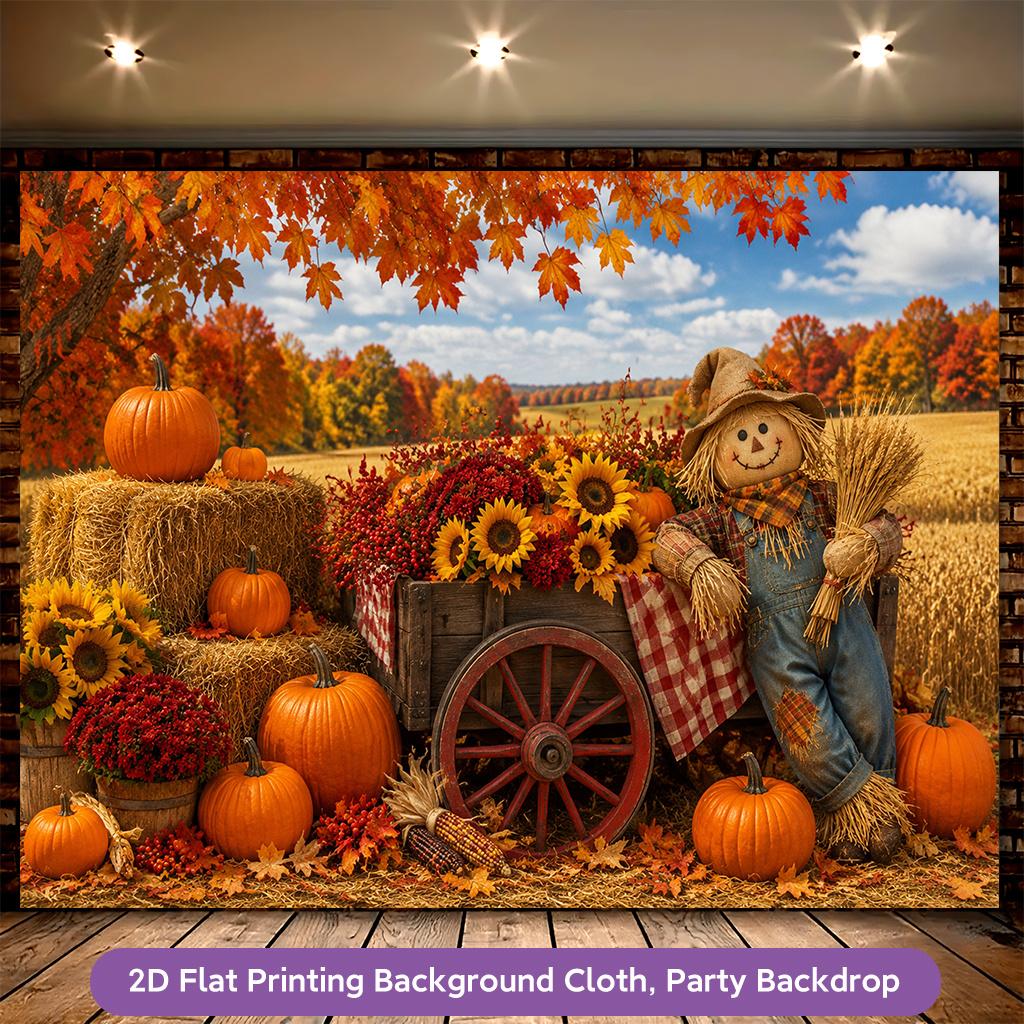 1 Piece of 2D Flat Background Fabric, Polyester Banner Decoration Featuring the Harvest Scene of Autumn Farmlandzyc