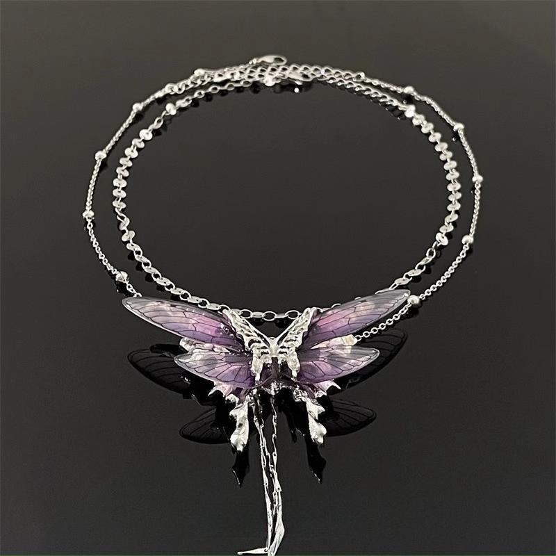 

Minimalist Purple Butterfly Necklace Womens Collarbone Chain Accessories Exquisite and Highend Feel