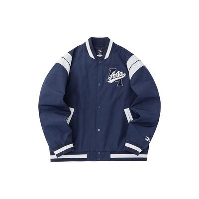 Anta Life Series Letter Single Button Color Block Baseball Jacket Unisex Jackets Dark-Navy 152338602-1