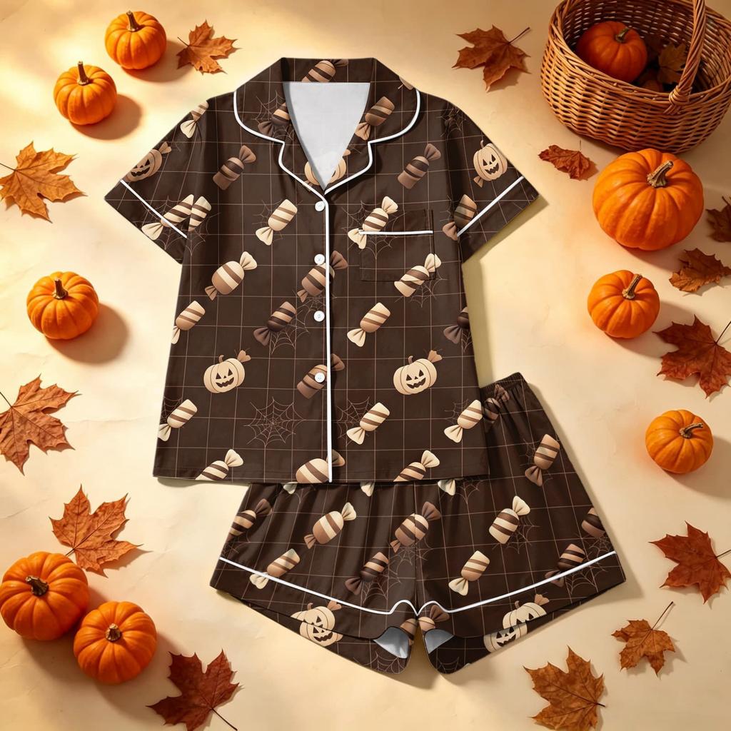 Women's Halloween Print Pajama Set Cozy 2-Piece Sleepwear for and Sleep