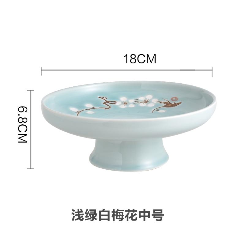 Ceramic Plate Fruit Tray Stilt Refreshment Tray Hand Painted Plum Decoration Plate Dessert Snack Dishes Salad Bowl Tableware