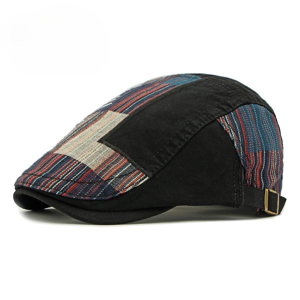 

Vintage Patchwork Beret for Men Women British Retro Flat Cap Casual Colorblock Newsboy Hat Unisex Adjustable Duckbill Cap 56-60cm чёрный