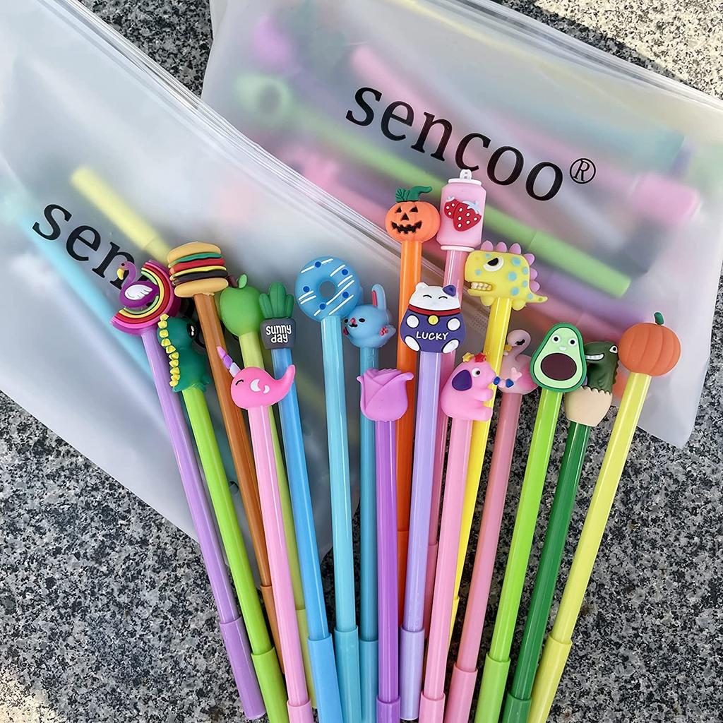 Sencoo Cute Cartoon Gel Blue Ink Assorted Kids Pens for School Student Fun Girls Kids Pens 24-Pack Pens, Styles, Birthdays, Prizes, Gifts, (Blue)