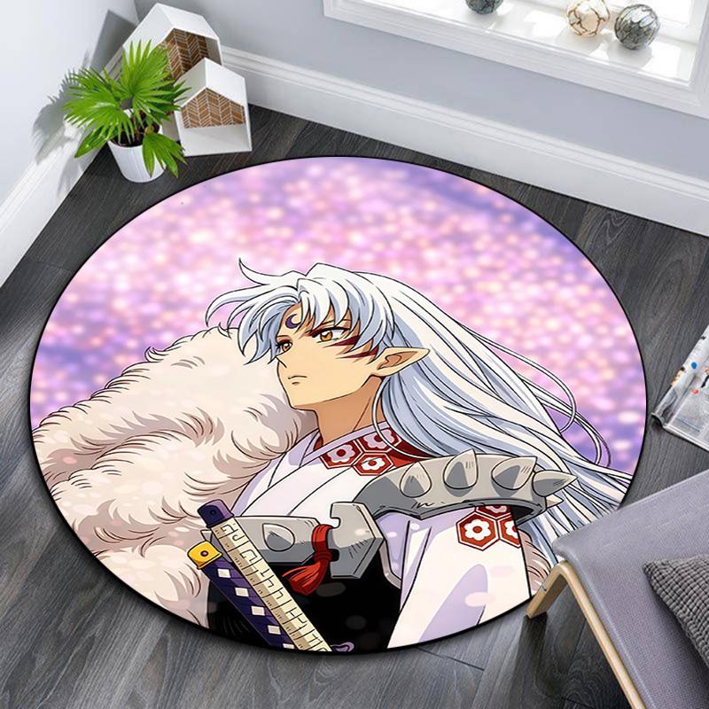Inuyasha Round Area Rug,Carpet Rug for Living Room Bedroom Sofa Playroom Decor,Non-slip Floor Mat