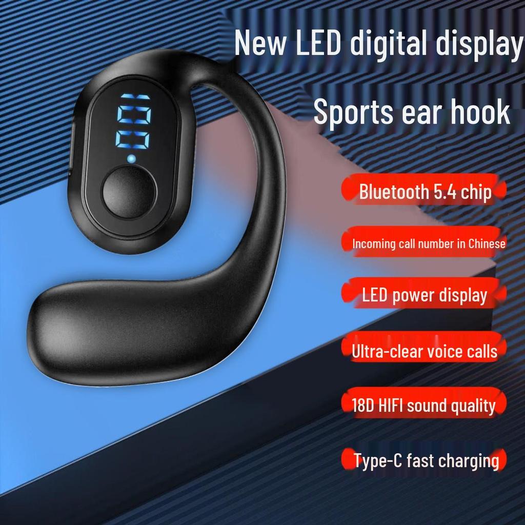 Wireless Bluetooth Ear-hook Sports Headset with Digital Display for Apple, Huawei, Vivo, Xiaomi, and OPPO.