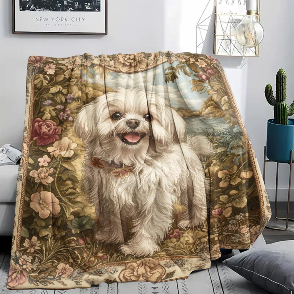 Maltese dog,pattern Flannel Blanket, High quality Comfortable for All Seasons, Home Decor, Warmth and Comfort, Perfect for Gifts.