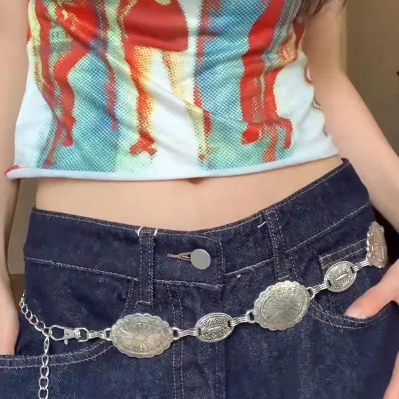 Inspired Vintage Silver Leaf Design Metal Waist Chain For Women Chic Bohemian