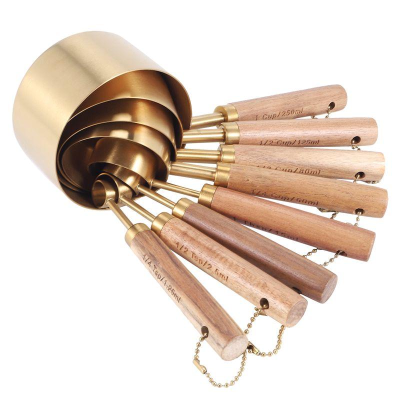 

Aug. 8 Piece Measuring Cups Set And Measuring Spoons, With Fragrant Wood Handles-Complete Set Of Measure Cups And Spoons