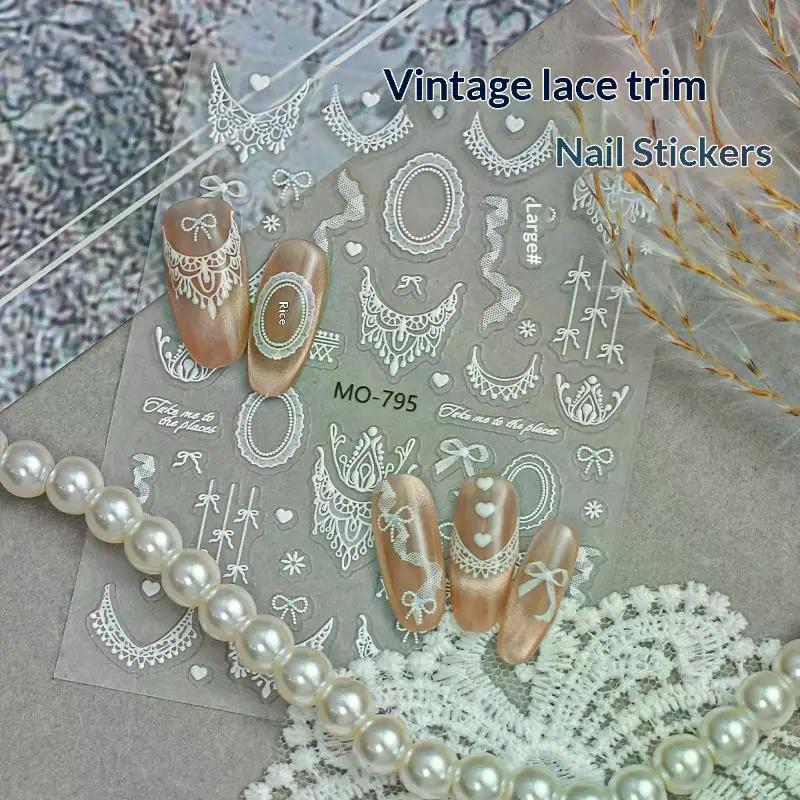 Lace Flower Bow Hollow Out Nail Stickers Relief Nail Appliques Nail Charms DIY For Manicure Decoration