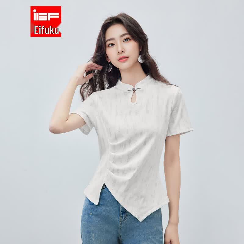 IEF 2026 Summer New Chinese Style Slimming Short Sleeve T-Shirt S