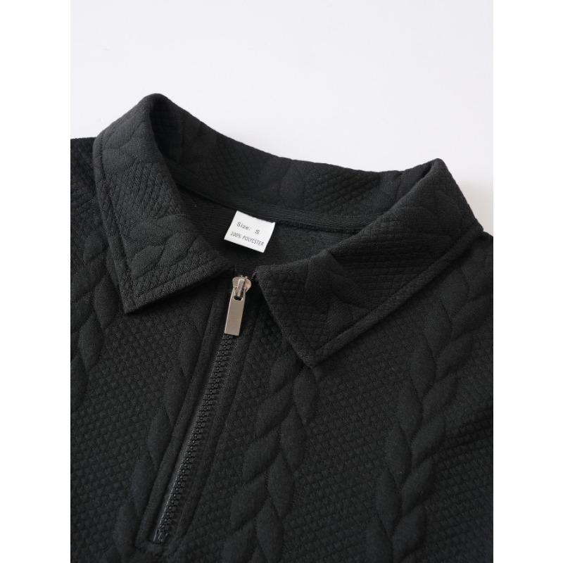 Men's Casual Solid Color New Sweatshirt Jacquard Polo Collar Trousers Suit