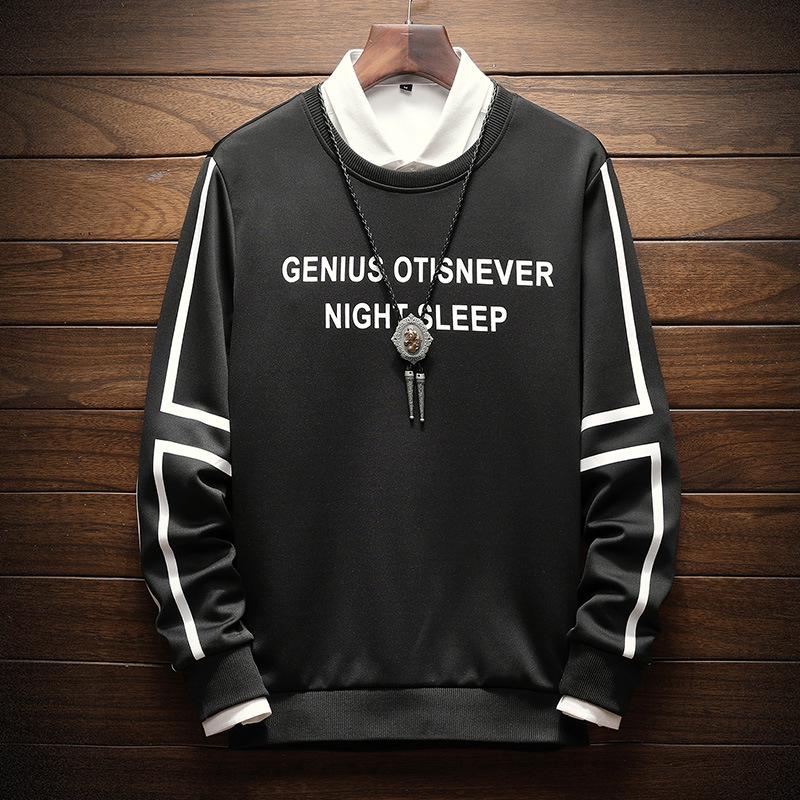 Men's Patchwork Hoodie - Trendy Loose Round Neck Pullover, Long Sleeve Layer with Plus Velvet for Spring and Autumn