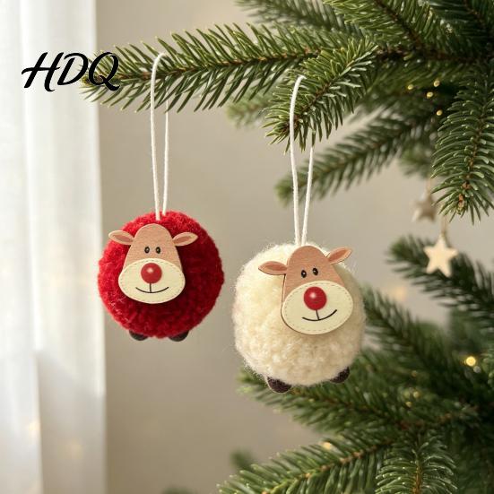 Christmas Gift Accessories 4Pcs Elk Hanging Ornaments with Wooden Faces Reindeer Pendants Rustic Holiday Decor for Xmas Tree Home And Party