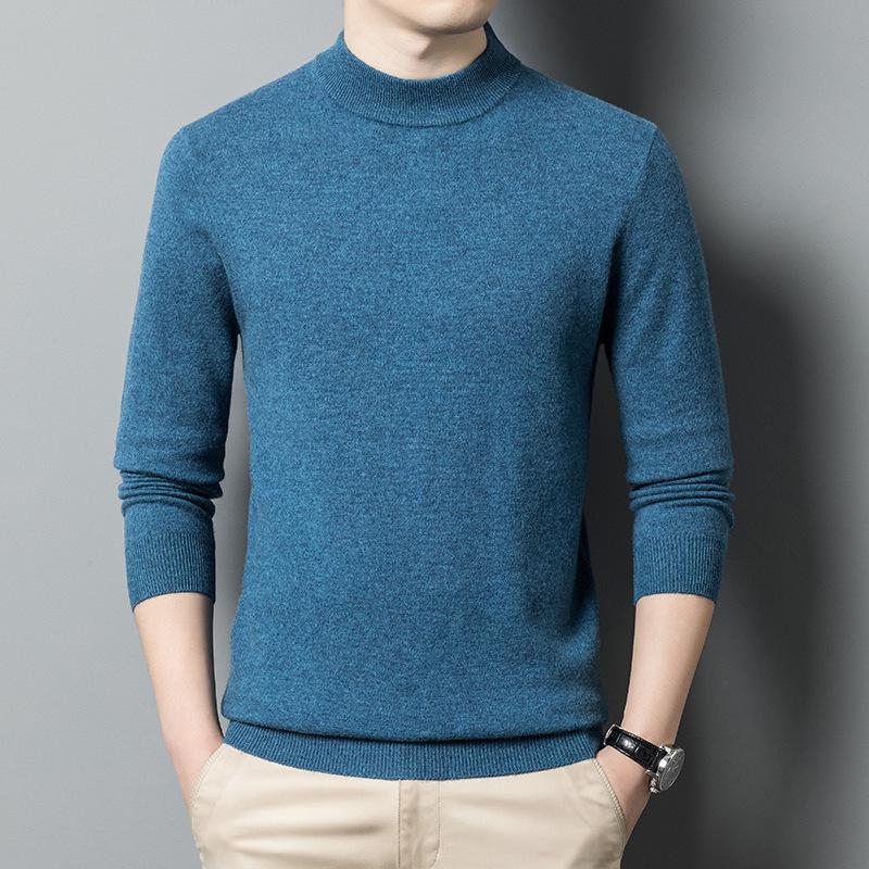 

Half Turtleneck Round Neck Pullover Middle-Aged Men s Sweater Keep Warm Pure Color Men Autumn and Winter Men s Wear M