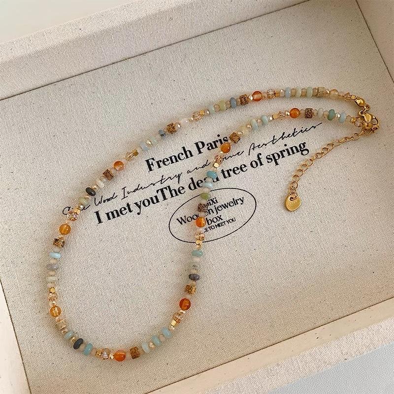 Rice Bead Necklace, Colorful Rice Grain Starry Sky Necklace, Handmade Collarbone Chain, Niche Design, Light Luxury, Multiple Wearing Methods