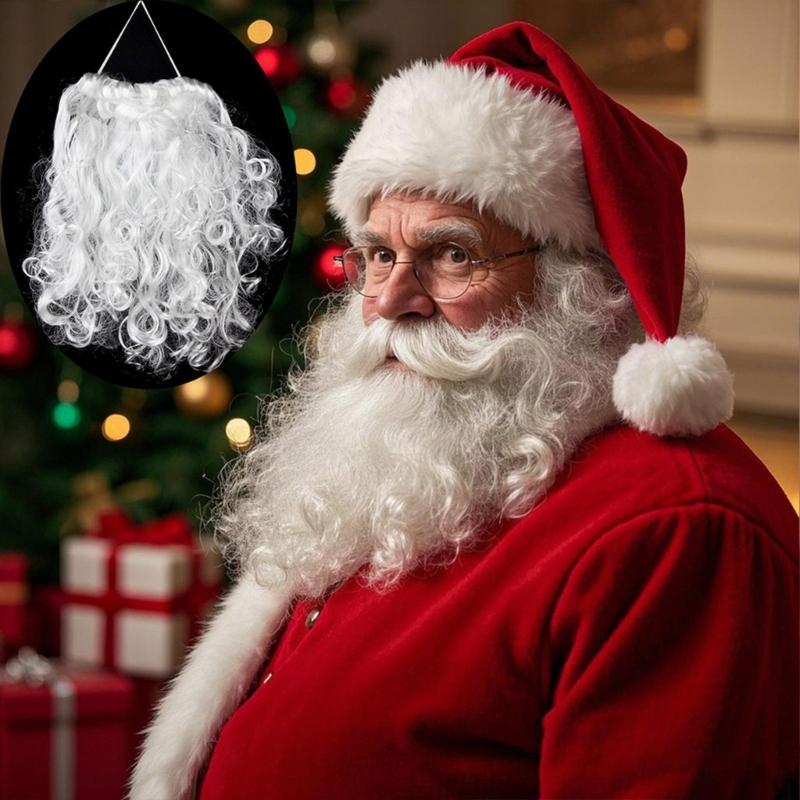 Weihnachtsmann Kostüm Zubehör mit langem weißen Bart und Weihnachtsmütze für Auftritte, Rollenspiele, Cosplay, Party