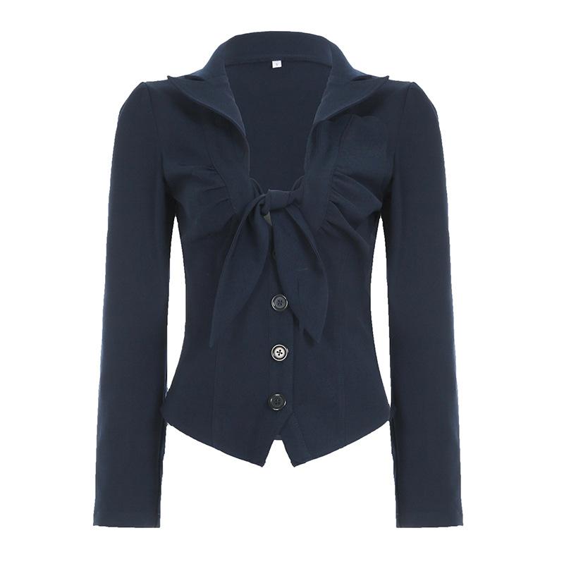 

Женская рубашка Temperament Commuter с застежкой на пуговицы, тонкая, универсальная, с застежкой-бабочкой и глубоким вырезом L темно-синий