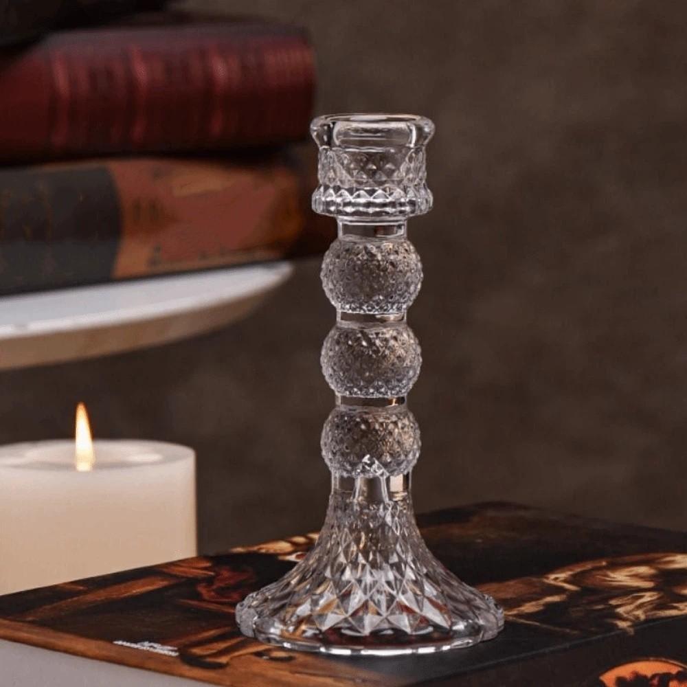 Vintage Glass Candle Holder Transparent Durable Roman Column Candlestick Thicken Romantic Clear Glass Candlestick Party